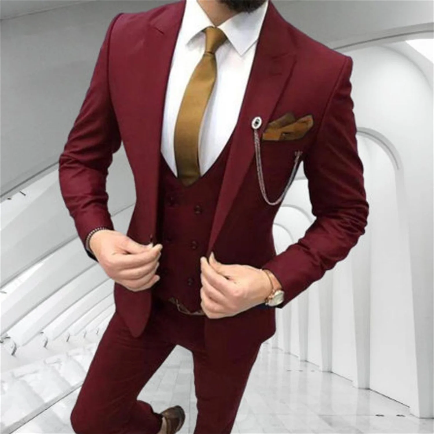 Burgundy Slim Fit Men Suits Casual Style Wedding Tuxedo for Groom 3 Piece Male Fashion Jacket with Pants Double Breasted Vest
Burgundy Slim Fit Men Suits Casual Style Wedding Tuxedo for Groom 3 Piece Male Fashion Jacket with Pants Double Breasted Vest