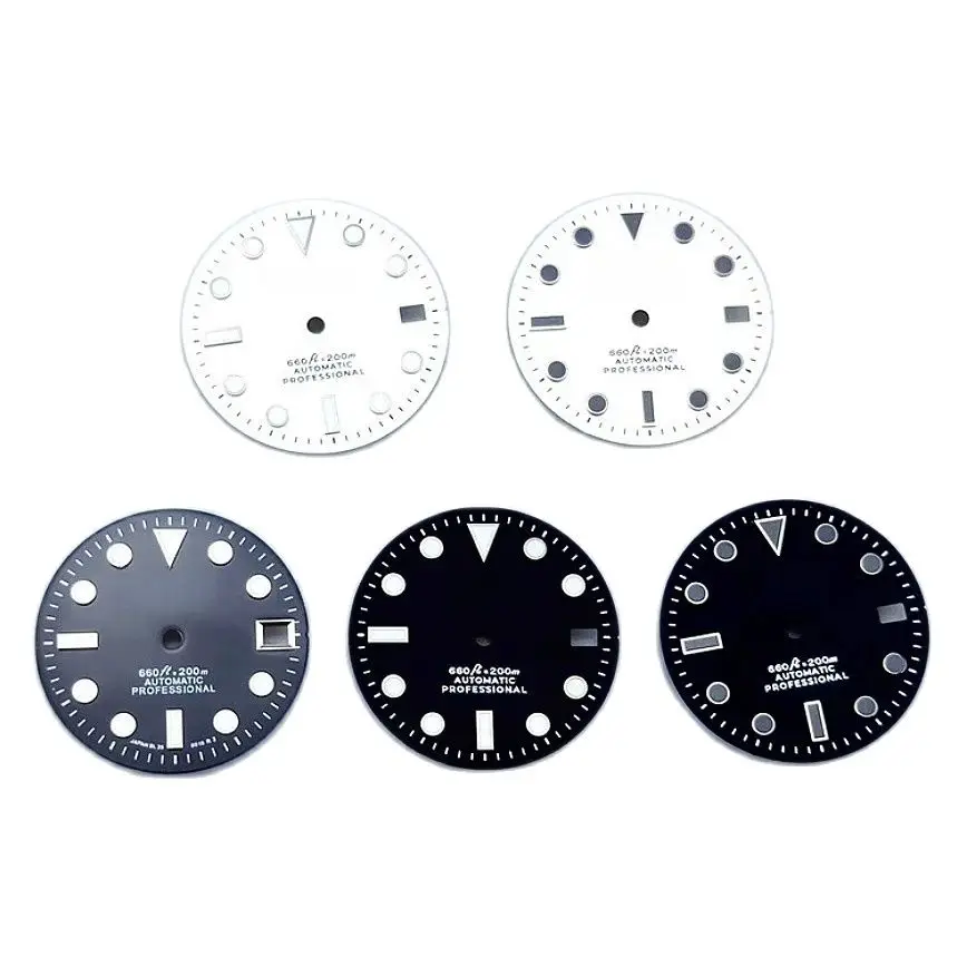 NH35 Dial SUB Black White Silver Nails C3 Green Luminous Dial 28.5mm for NH35/NH36 Movement Watch Accessories 
NH35 Dial SUB Black White Silver Nails C3 Green Luminous Dial 28.5mm for NH35/NH36 Movement Watch Accessories