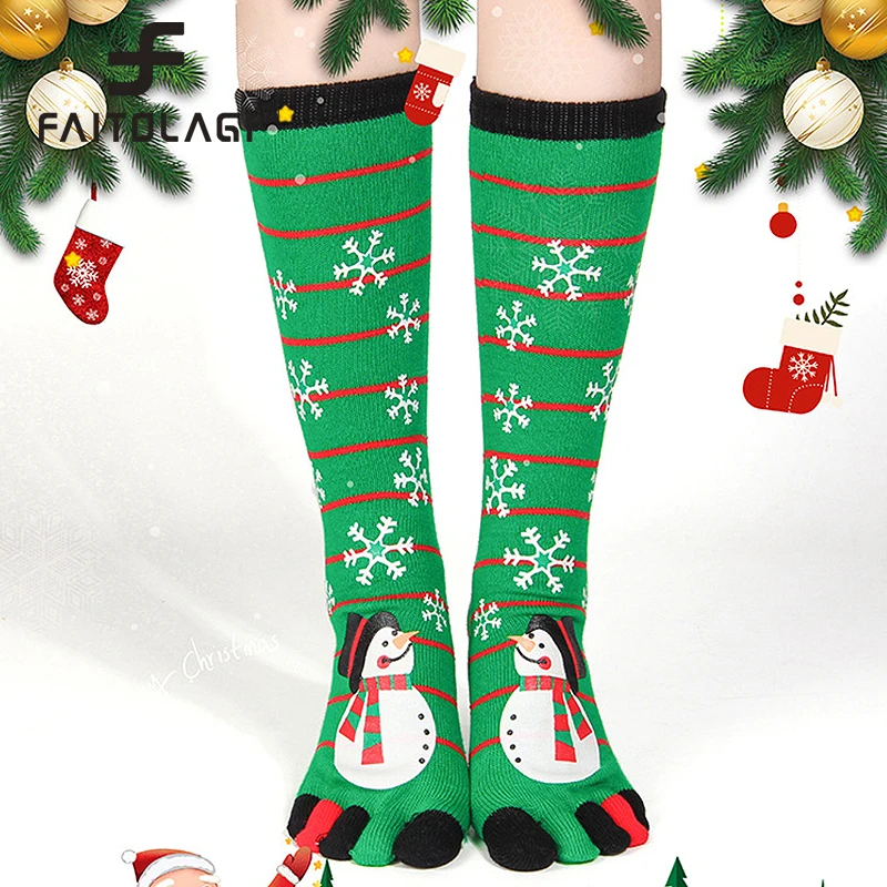 

Christmas Socks For Men Women Five Finger Sock Thick Cotton Winter Warm Long Stockings Xmas Print Funny Sokken Sox Navidad Natal