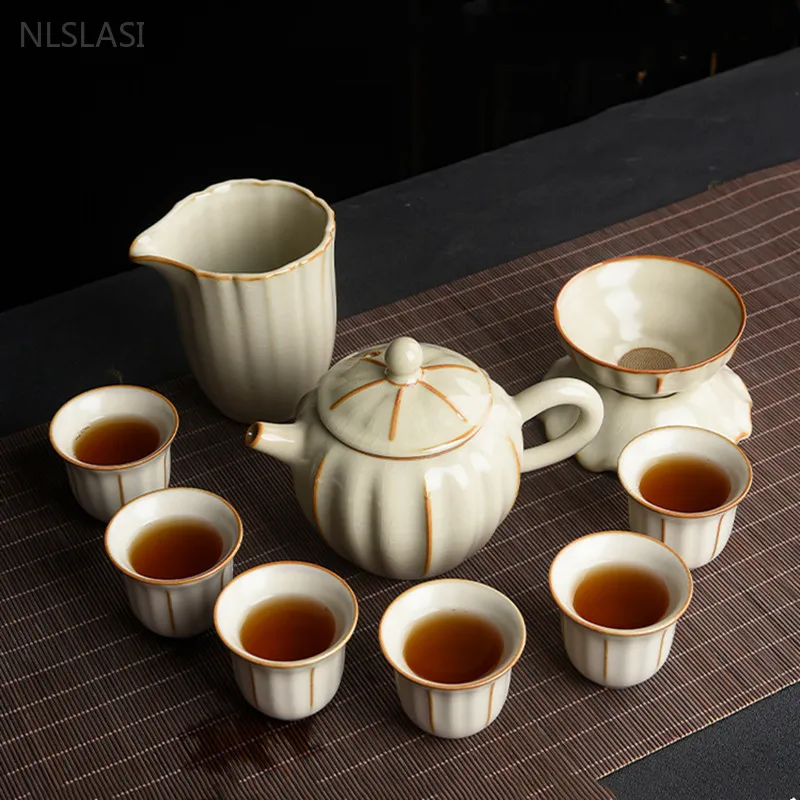 

Русский керамический чайный сервиз, домашний глазурный фильтр с трещинами для льда, чайный инфузор, индивидуальный чайный набор и чашка, китайская фарфоровая посуда для напитков