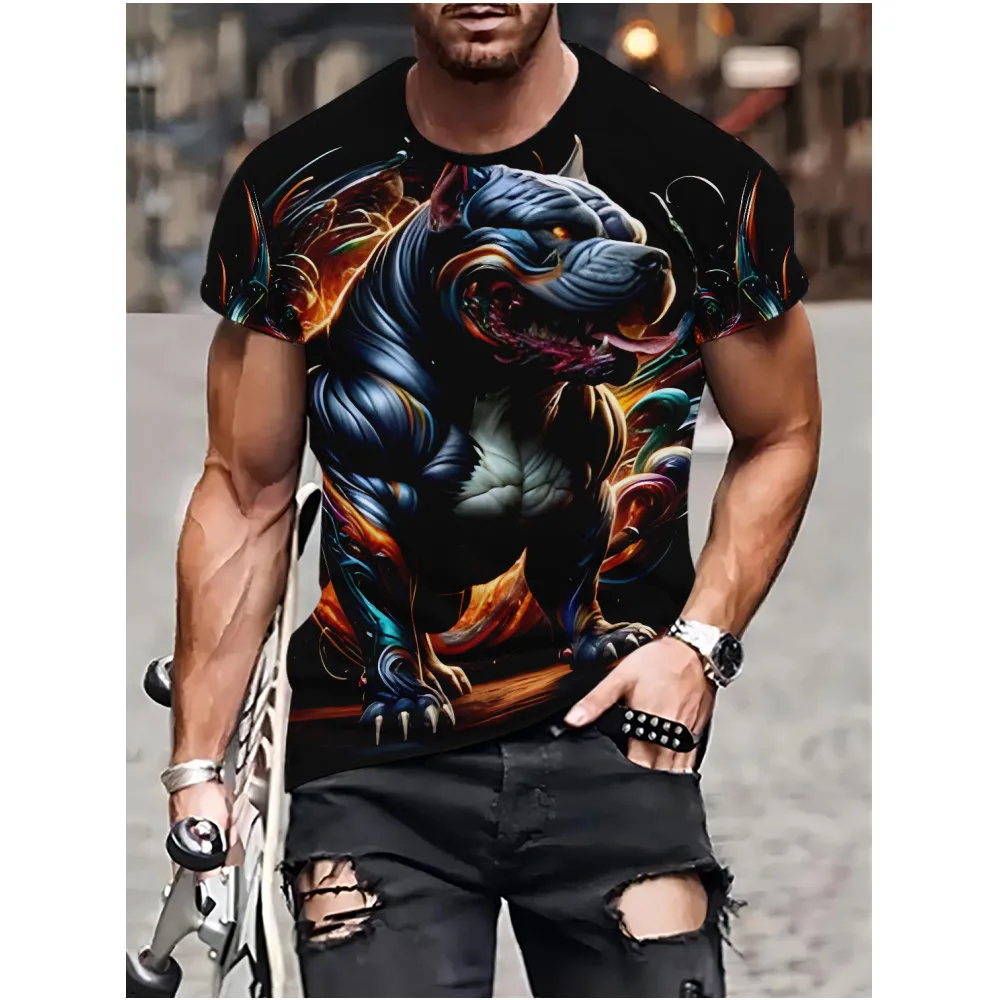 Summer men's fashionable black round neck short sleeved 3D mechanical punk style bulldog pattern daily casual pullover T-shirt
Summer men's fashionable black round neck short sleeved 3D mechanical punk style bulldog pattern daily casual pullover T-shirt
