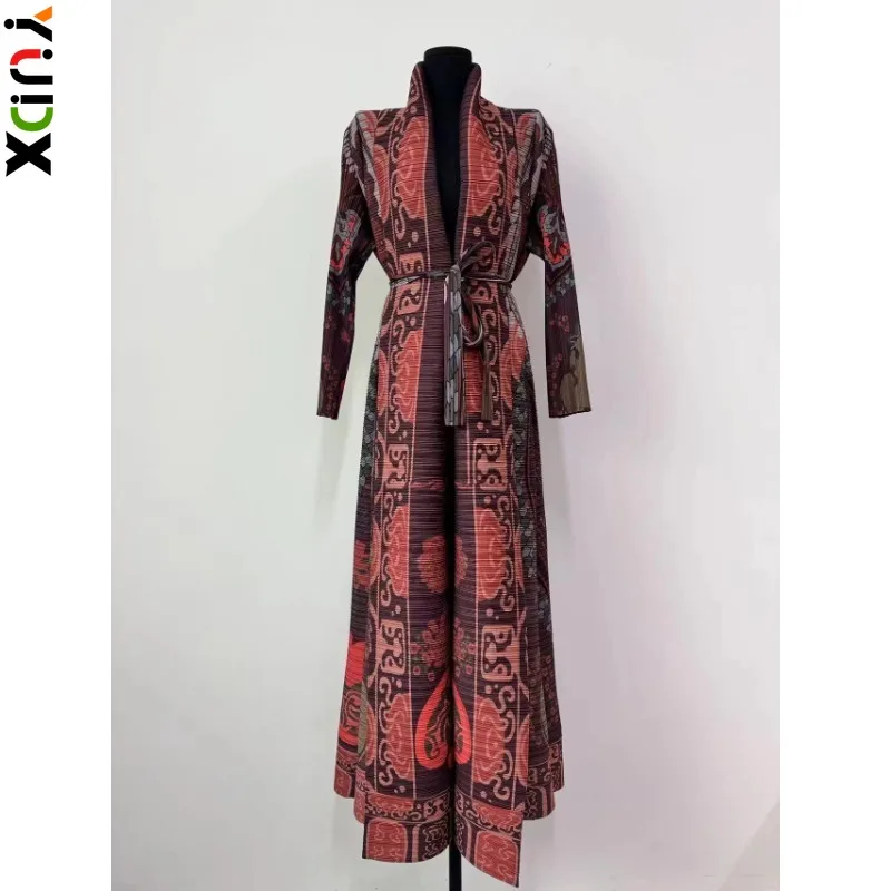 

YUDX Miyake Pleated Dubai Style Gowns High Quality Classic Printed Women Trench Loose Plus Long Dresses 2024 Early Spring Latest