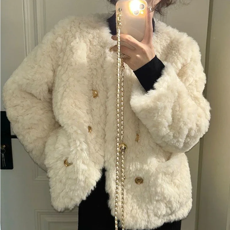 

Xiaoxiangfeng Lamb Fur Coat Women's 2022 Winter New Small Loose Thickened White Fur Top Cotton Coat Faux Fur Coat