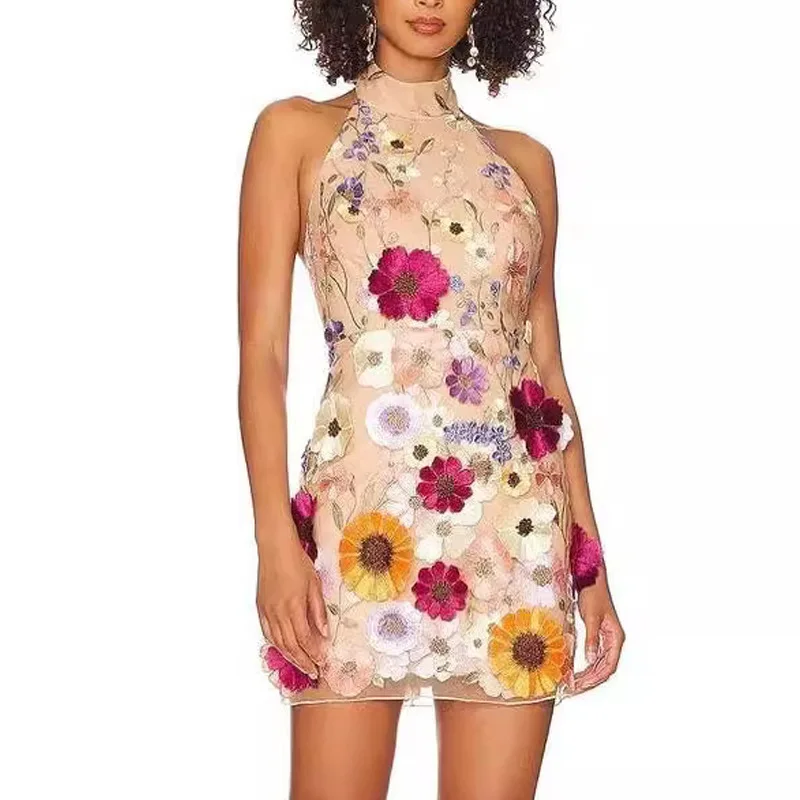 Embroidery 3D Flower Bodycon Dress For Women Summer Sleeveless Backless Mini Dresses Temperament Slim Vestidos De Mujer
Embroidery 3D Flower Bodycon Dress For Women Summer Sleeveless Backless Mini Dresses Temperament Slim Vestidos De Mujer