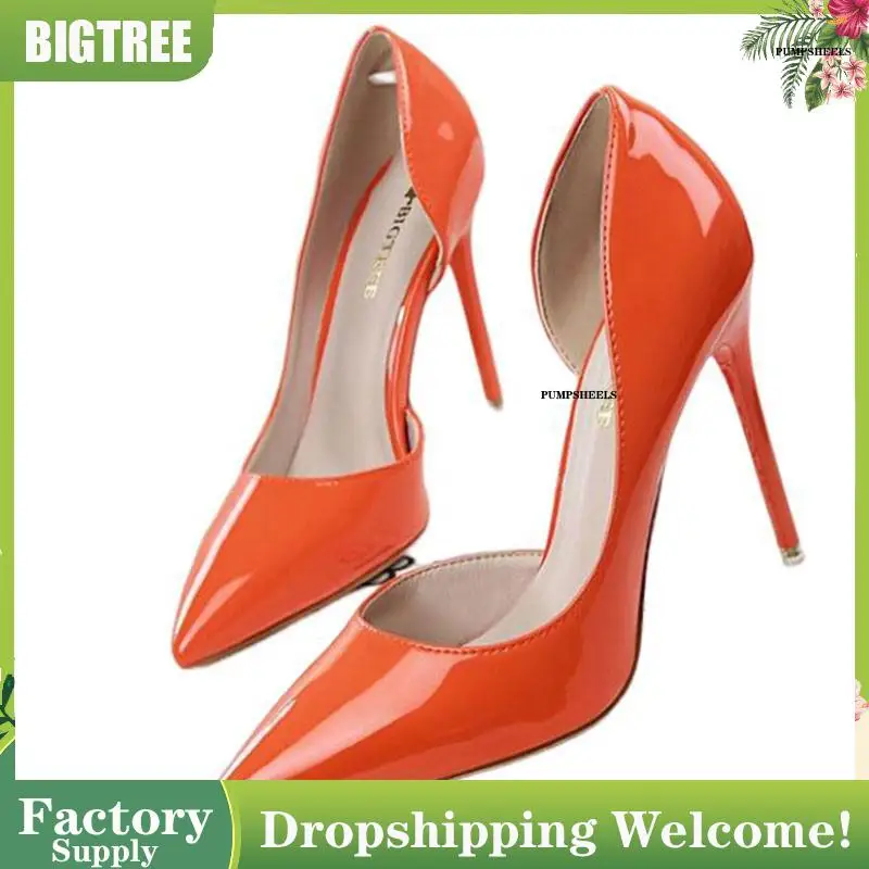 

Fashion Free Shipping 2023 Concise Solid Patent Leather Shallow Women Pumps Sexy Cut-outs Pointed Toe High Heels 10cm Shoes