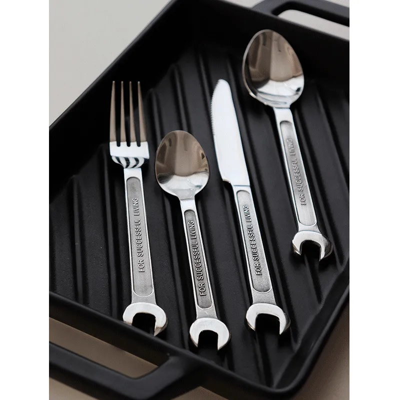 

Stainless Steel Cutlery Set, Flatware, Wrench, Knife, Fork, Spoon, Kitchen Accessories, 4Pcs