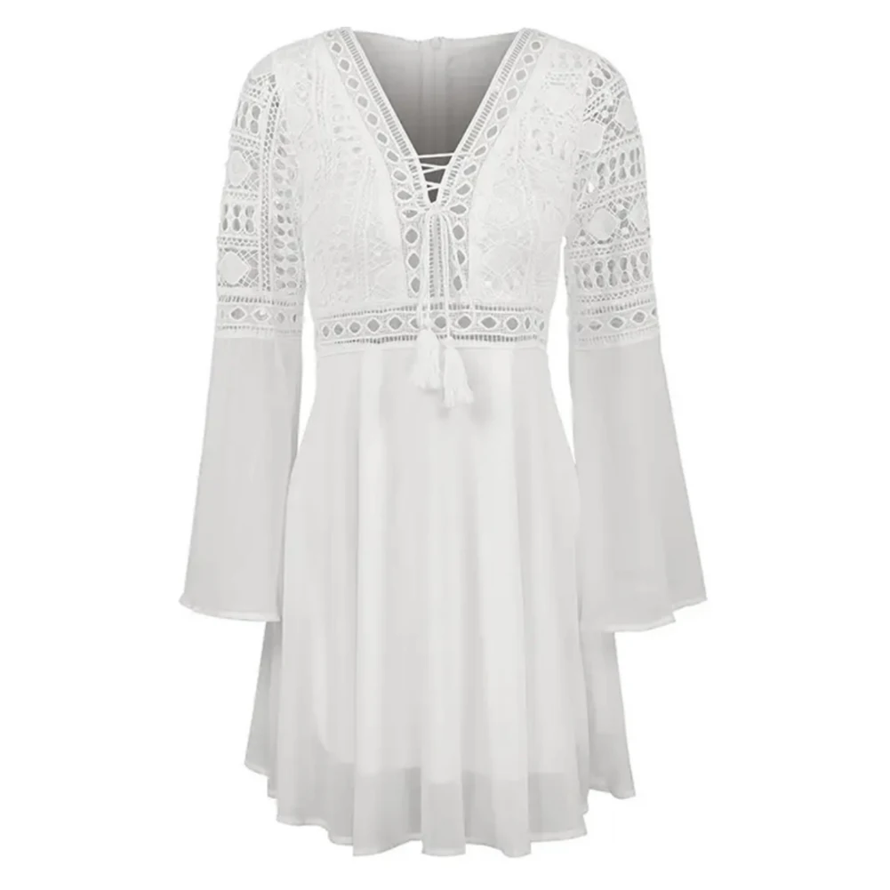Brand New Women Dress Sundress Bohemia Casual Dress Flared Long Sleeves Hollow Lace UP Non Strech Sundress V Neck
Brand New Women Dress Sundress Bohemia Casual Dress Flared Long Sleeves Hollow Lace UP Non Strech Sundress V Neck