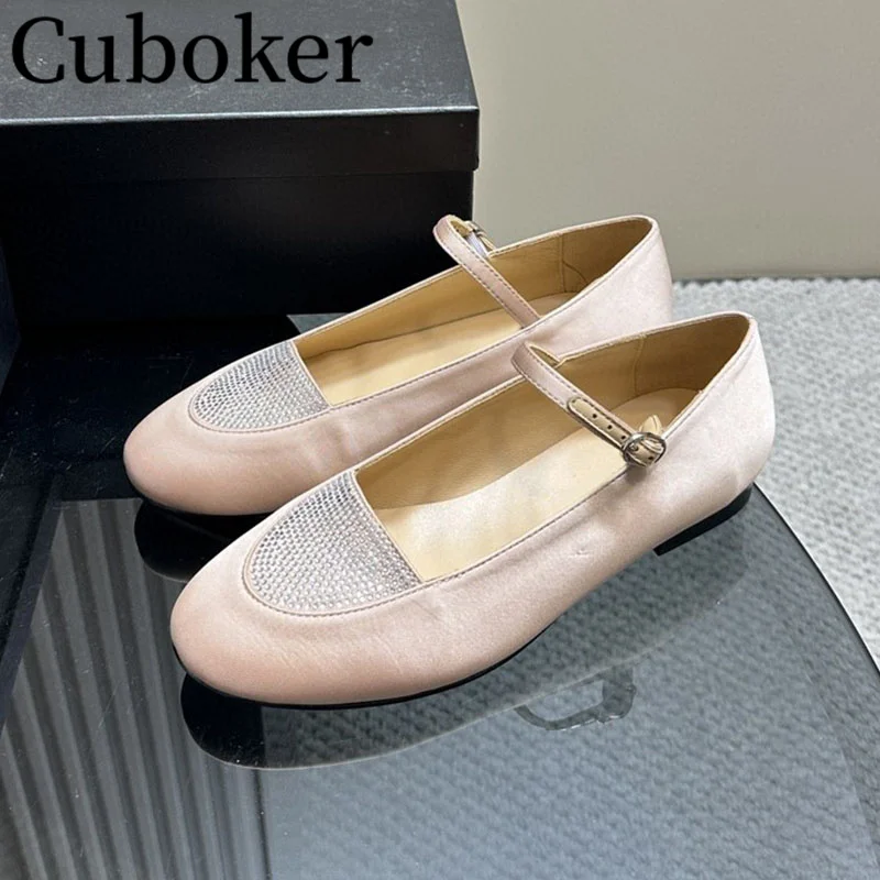 

Runway Crystal Bling Satin Loafers Shoes Women's Flat Shoes 2024 Spring Women Causal Flats Doug Shoes Walking Out Ladies Shoes