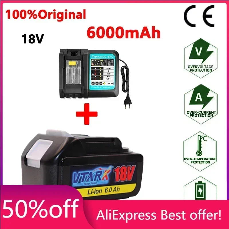 WIth Charger BL1860 Rechargeable Battery 18 V6000mAh Lithium Ion for Makita 18v Battery 6ah BL1840 BL1850 BL1830 BL1860B LXT400
WIth Charger BL1860 Rechargeable Battery 18 V6000mAh Lithium Ion for Makita 18v Battery 6ah BL1840 BL1850 BL1830 BL1860B LXT400