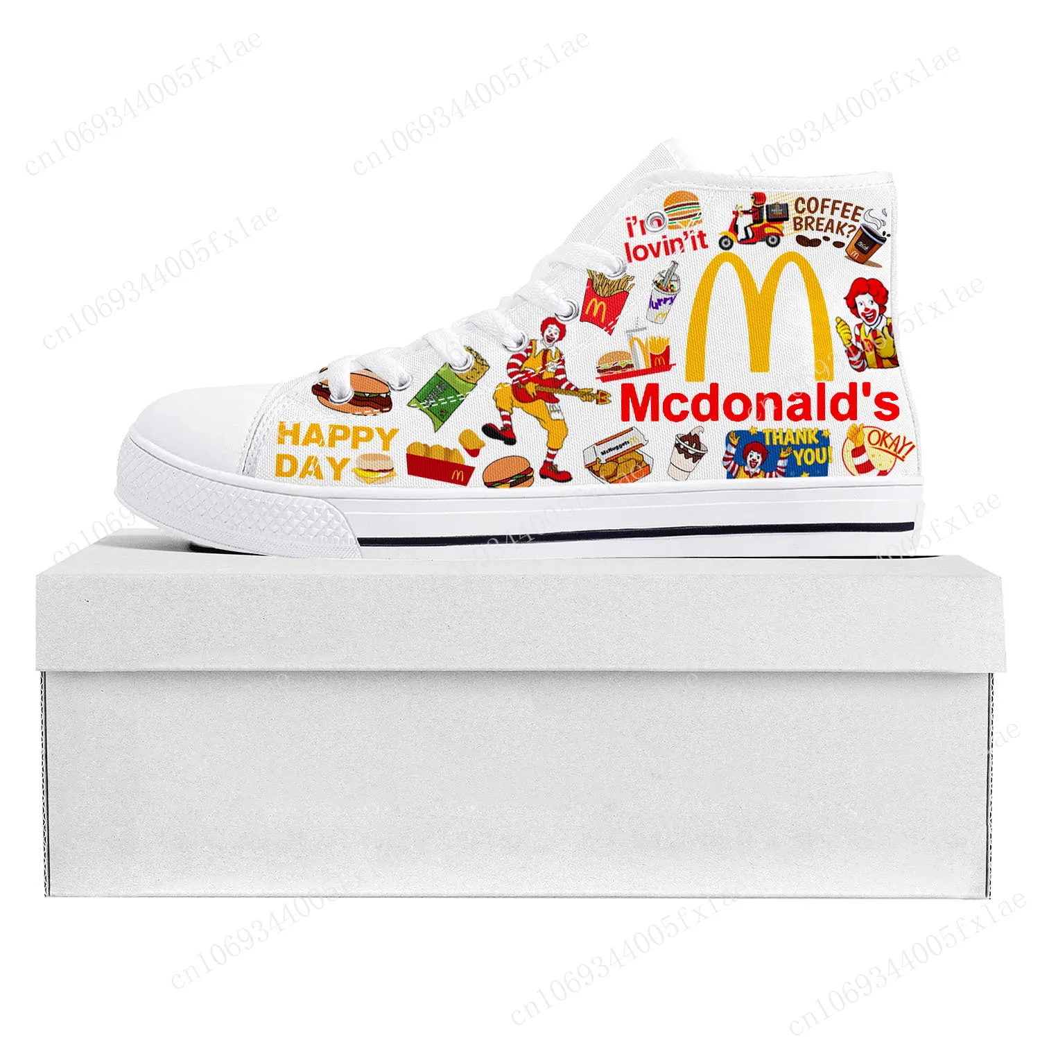 

Mc-Donalds Printing High Top High Quality Sneakers Mens Womens Teenager Canvas Sneaker Casual Custom Made Shoes Customize Shoe
