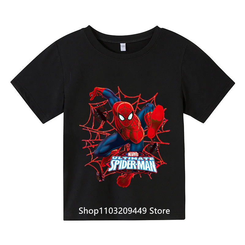 

2024 New Boys Girls Students Summer Cartoon Marvel Spider-Man Crewneck Short Sleeve Kids Summer Kids Fashion Casual Top