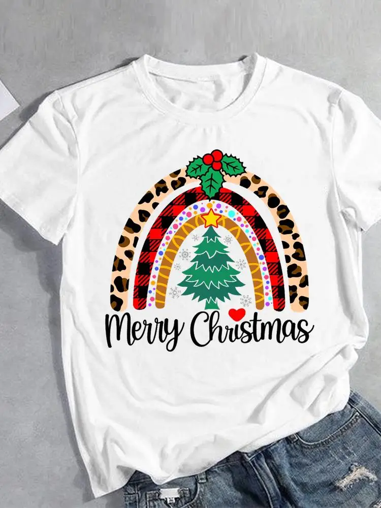 

Леопардовая трендовая Милая Рождественская футболка с коротким рукавом Новогодняя женская одежда праздничная модная футболка с графическим принтом женские футболки