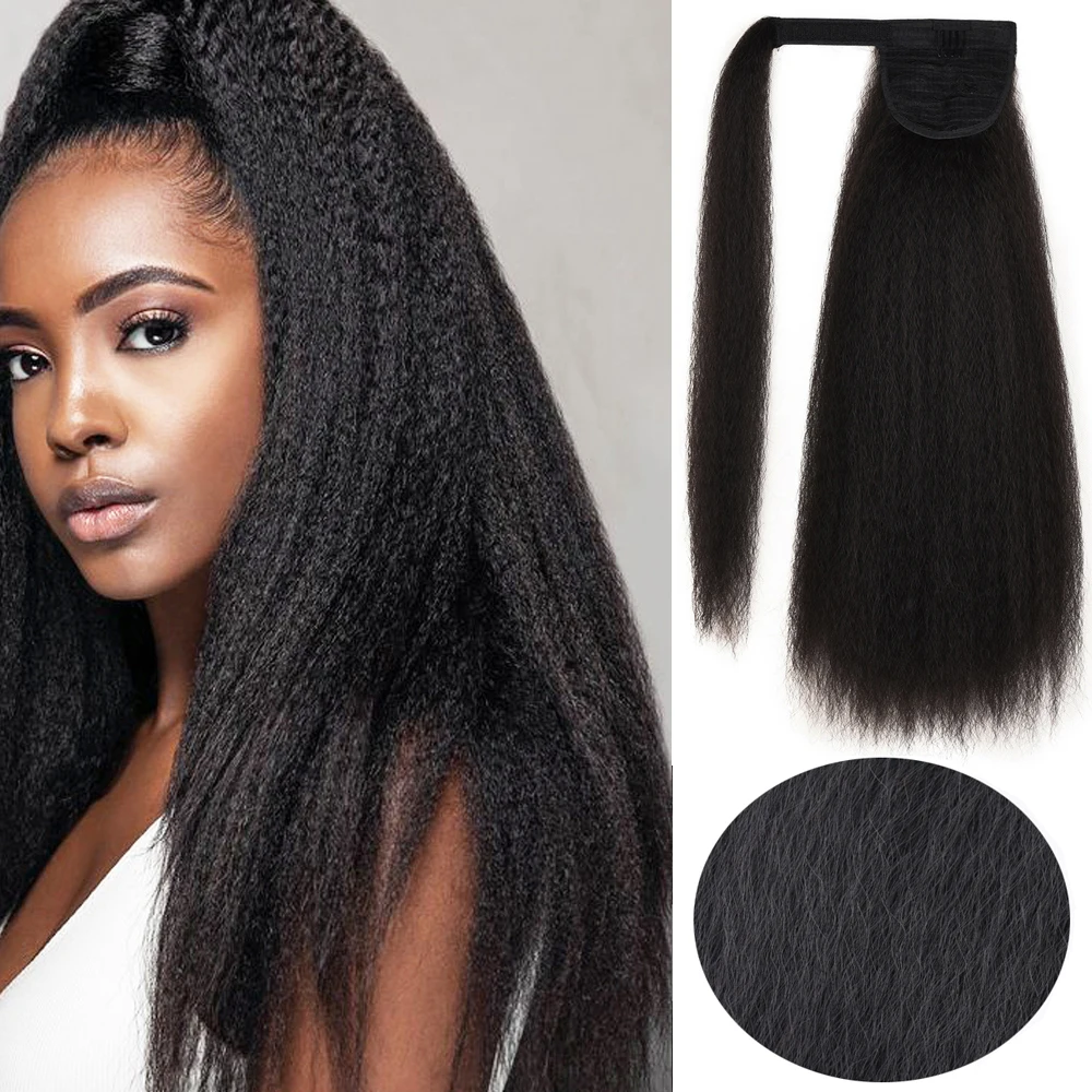 

22Inch Synthetic Wrap Around Ponytail Extension Yaki Straight Ponytail Clip In Ponytail Hair Extension Hairpiece For Black Women