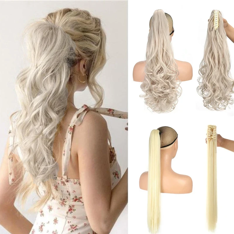 

Synthetic Long Wavy Ponytail Hairpiece for Women Blonde Curly Claw Clip Ponytail Extensions 24inch Natural Fibre Fake Horse Tail