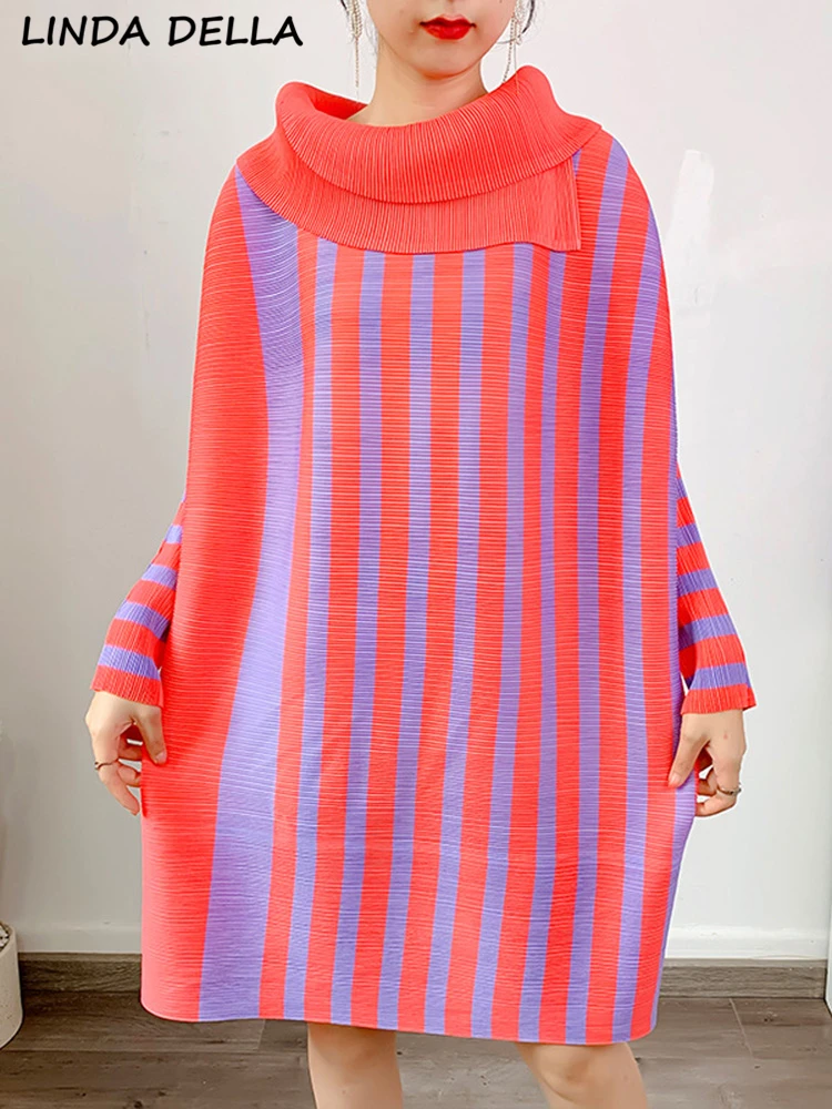 LINDA DELLA Summer Fashion Designer Vintage Striped Print Dress Women's Scarf Collar Long Sleeve Casual Loose Mini Pleated Dress
LINDA DELLA Summer Fashion Designer Vintage Striped Print Dress Women's Scarf Collar Long Sleeve Casual Loose Mini Pleated Dress