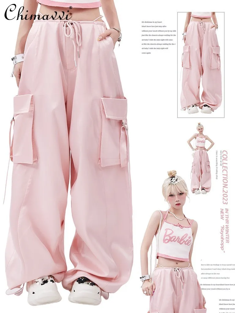 

Женский комбинезон с высокой талией, Свободные повседневные розовые комбинезоны в стиле ретро, на шнуровке, одежда для весны 2024