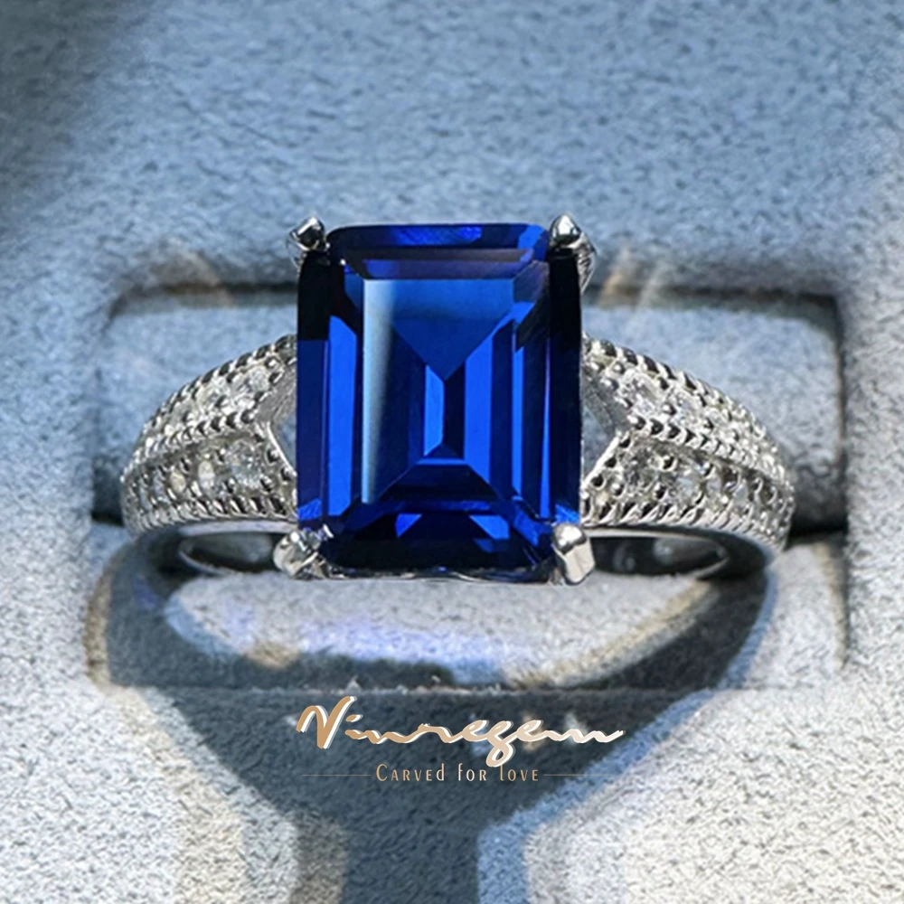 

Vinregem 8*10MM Emerld Cut Emerald Sapphire Citrine Aquamarine Gemstone Ring 925 Sterling Silver Wedding Engagement Fine Jewelry