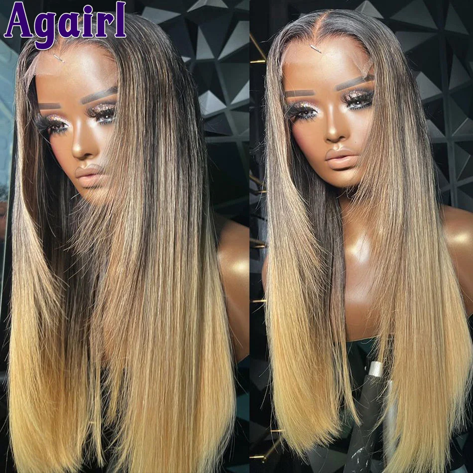 

13X6 13X4 Highlight Ombre Ash Blonde Glueless Human Hair Frontal Wig Pre Plucked Transparent Lace Front Straight Wigs for Women