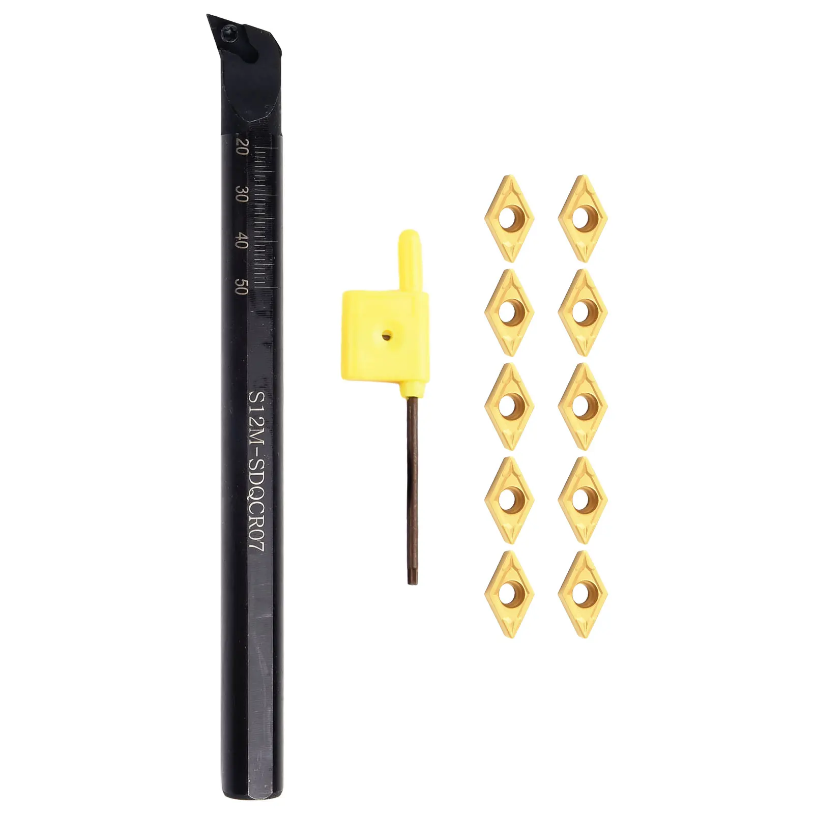 S12M-SDQCR07 Lathe Boring Bar Turning Tool Holder T8 Wrench DCMT070204 735 Insert Set For Metalworking Tools Accessories
S12M-SDQCR07 Lathe Boring Bar Turning Tool Holder T8 Wrench DCMT070204 735 Insert Set For Metalworking Tools Accessories