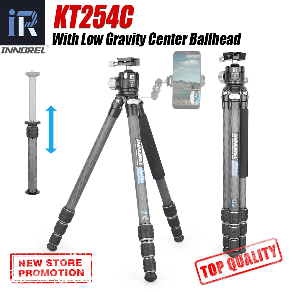 

INNOREL KT254C 10 Layer Carbon Fiber Tripod Professional Travel Compact Camera Stand Support with Short Center Column for DSLR