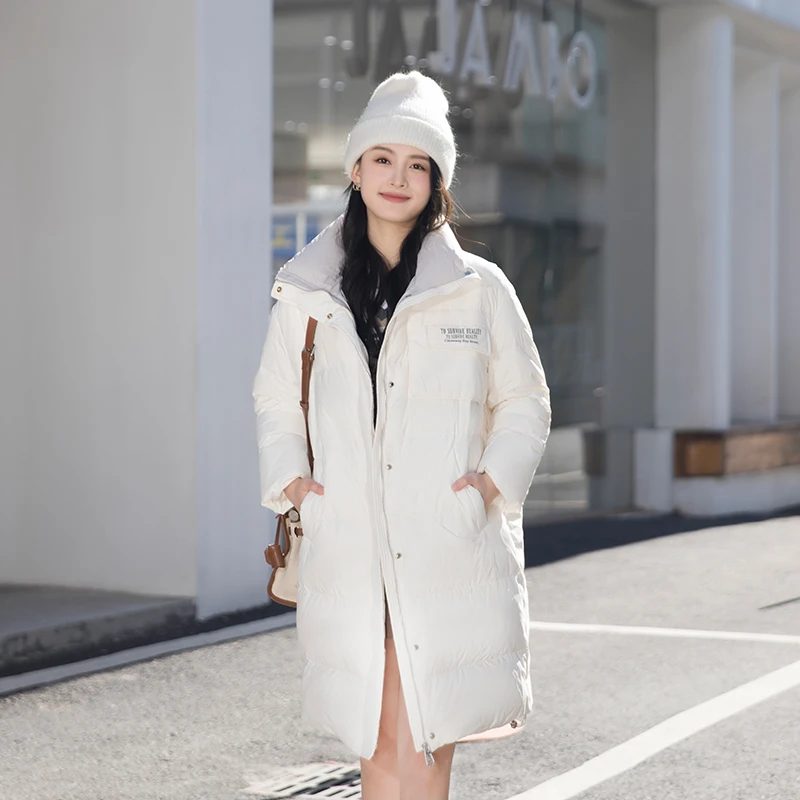 

Women Down Parka Mid Length Black Jacket Baggy Winter Waterproof Warm Duck Feather Down Female Hooded Puffer Coat Bubble Outwear