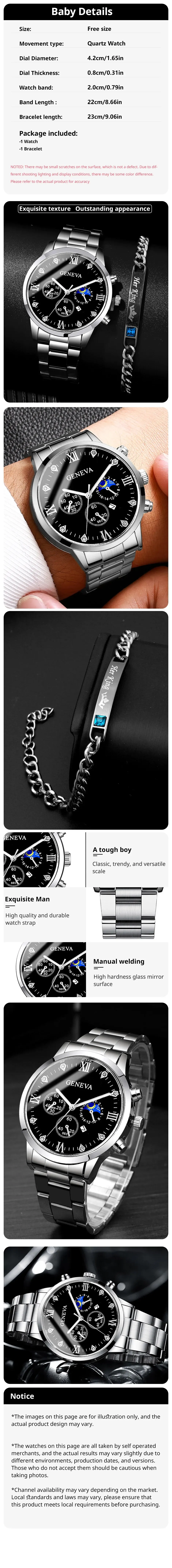2PCs Men's Fashion Business Calendar Round Steel Band Quartz Watch+Chain Bracelet Set 2PCs Men's Fashion Business Calendar Round Steel Band Quartz Watch+Chain Bracelet Set