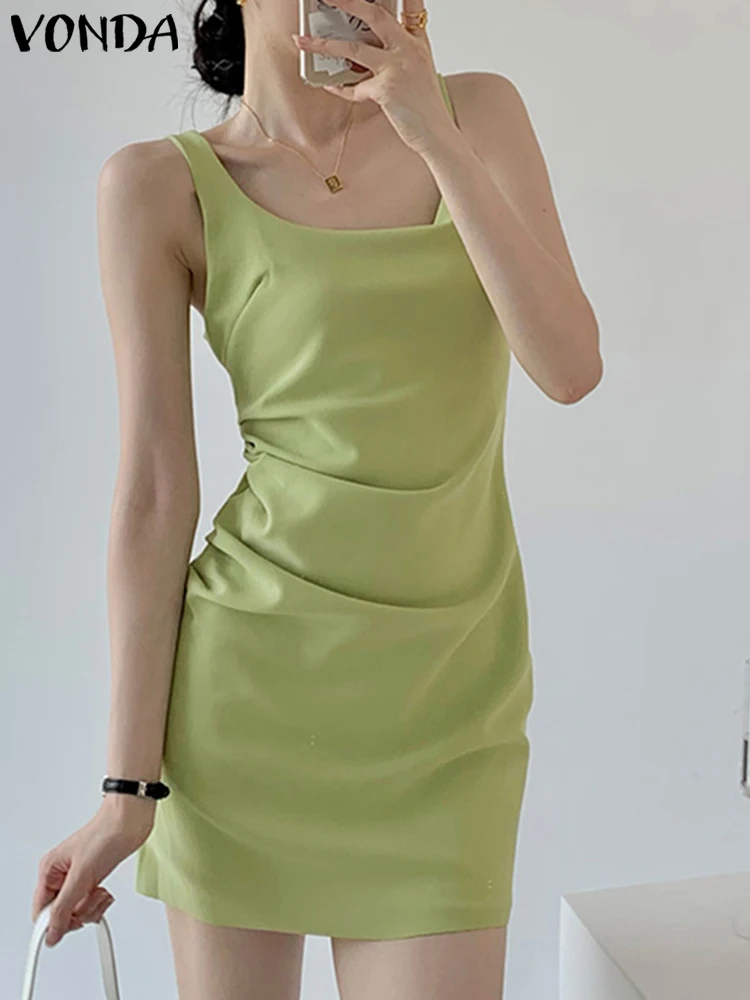 VONDA 2023 Elegant Pleated Dress Women Sexy Sleeveless Summer Party Sundress High Street Solid Color Casual Mini Vestidos Robe
VONDA 2023 Elegant Pleated Dress Women Sexy Sleeveless Summer Party Sundress High Street Solid Color Casual Mini Vestidos Robe