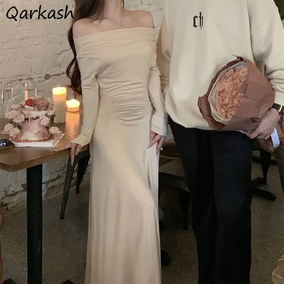 Slash Neck Long Sleeve Dresses Women Solid Minimalist Casual Elegant High Waist Fit A-line Sexy Party Ladies Vestidos De Mujer
Slash Neck Long Sleeve Dresses Women Solid Minimalist Casual Elegant High Waist Fit A-line Sexy Party Ladies Vestidos De Mujer