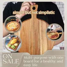 Wood Cutting Board Acacia Wood Charcuterie Board with Handle Round/Rectangular Portable Wood Dinner Plate Serving Tray Kitchen