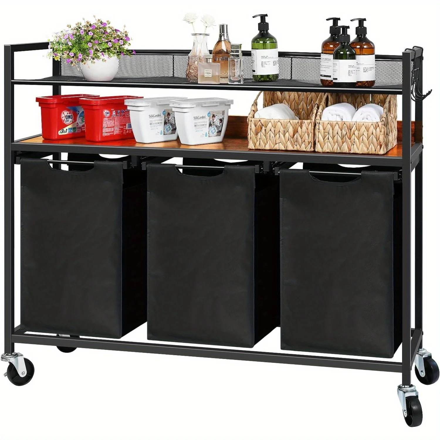 1pc 3-Section Rolling Laundry Sorter with Shelf - Large Capacity Hamper, Easy Glide Wheels, Laundry Room Organizer with Removabl
1pc 3-Section Rolling Laundry Sorter with Shelf - Large Capacity Hamper, Easy Glide Wheels, Laundry Room Organizer with Removabl