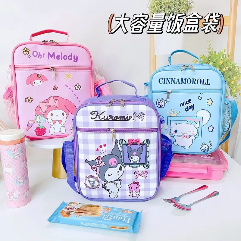 

Kawaii Sanrio Ланч-бокс изоляционные сумки My Melody Kuromi Cinnamoroll большой размер коробка для еды сумка мультяшная Студенческая сумка через плечо для ланча