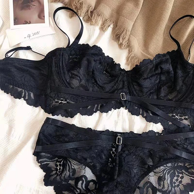 Ensemble de sous-vêtements en dentelle brodée pour femmes, lingerie sexy ultra-fine, soutien-gorge push-up, soutien-gorge imbibé, haute qualité 6