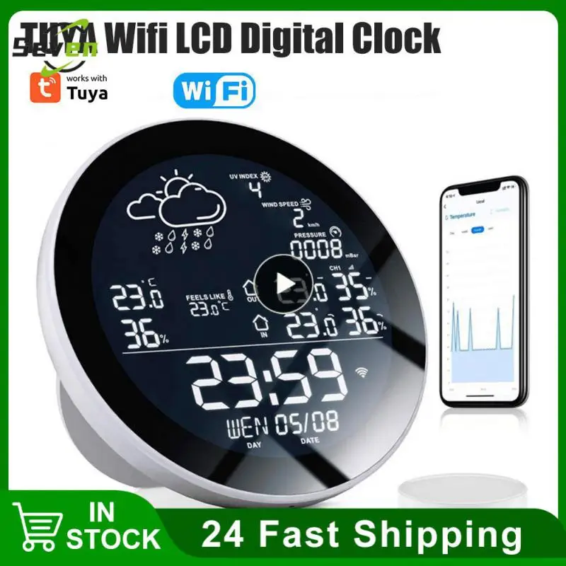 

Tuya New Colour Screen Smart Alarm Clock Wifi Weather Station Digital Temperature HumidityTime Calendar UV Thermometer Station