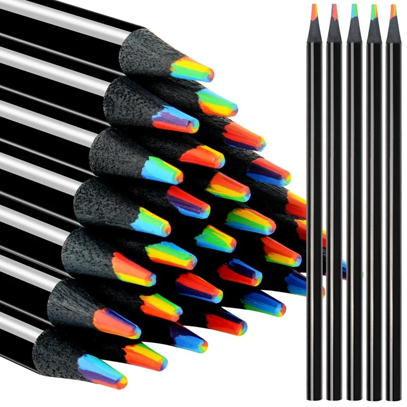 

7-In-1 Wooden Rainbow Pencils, Multicolored Pencils Assorted Colors Art-Supplies For Drawing Coloring Sketching