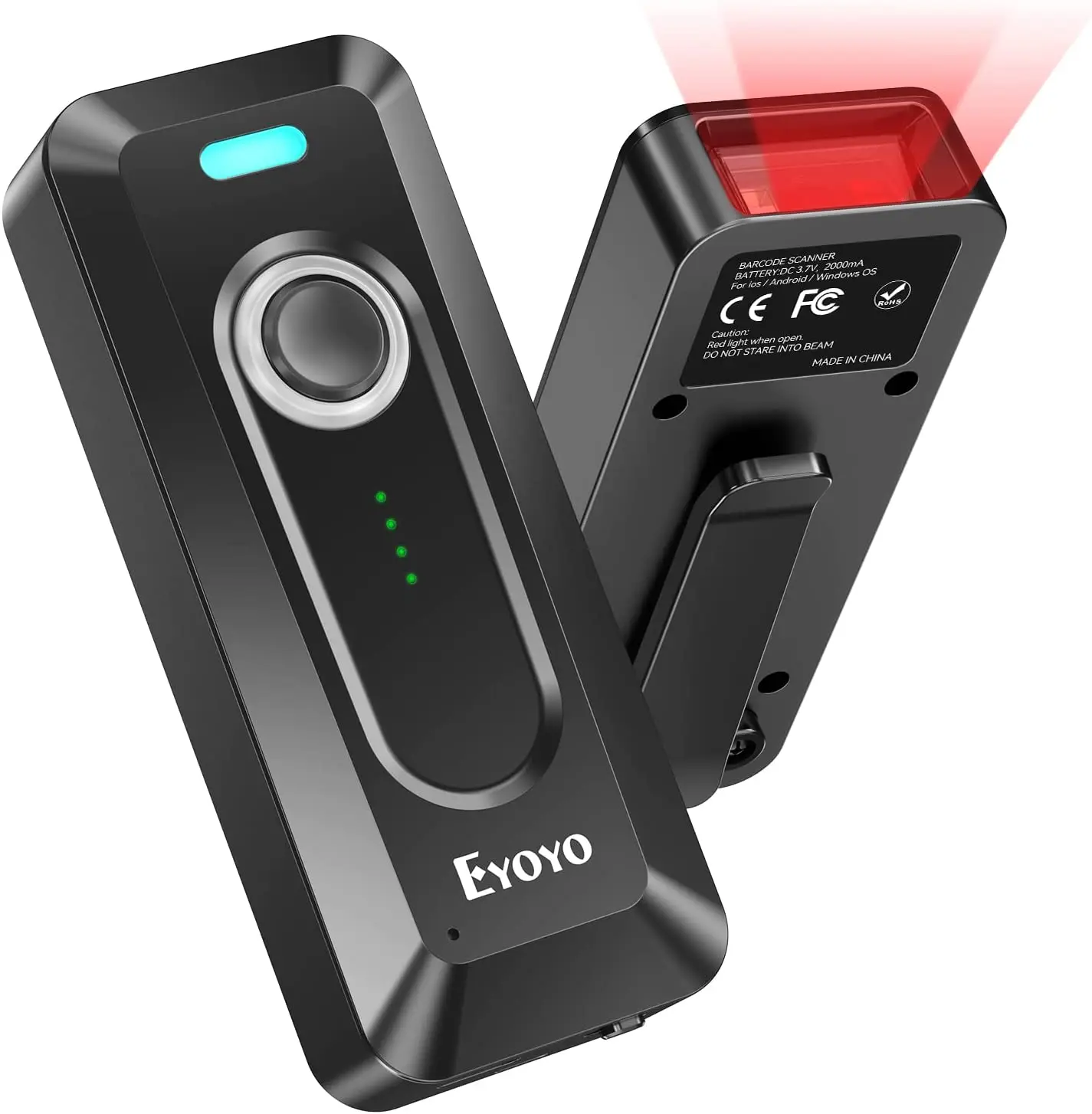 

Eyoyo 2D Bluetooth Barcode Scanner Wireless with Clip 2000mAh Battery with Level Indicator, Portable Mini QR Bar Code Reader