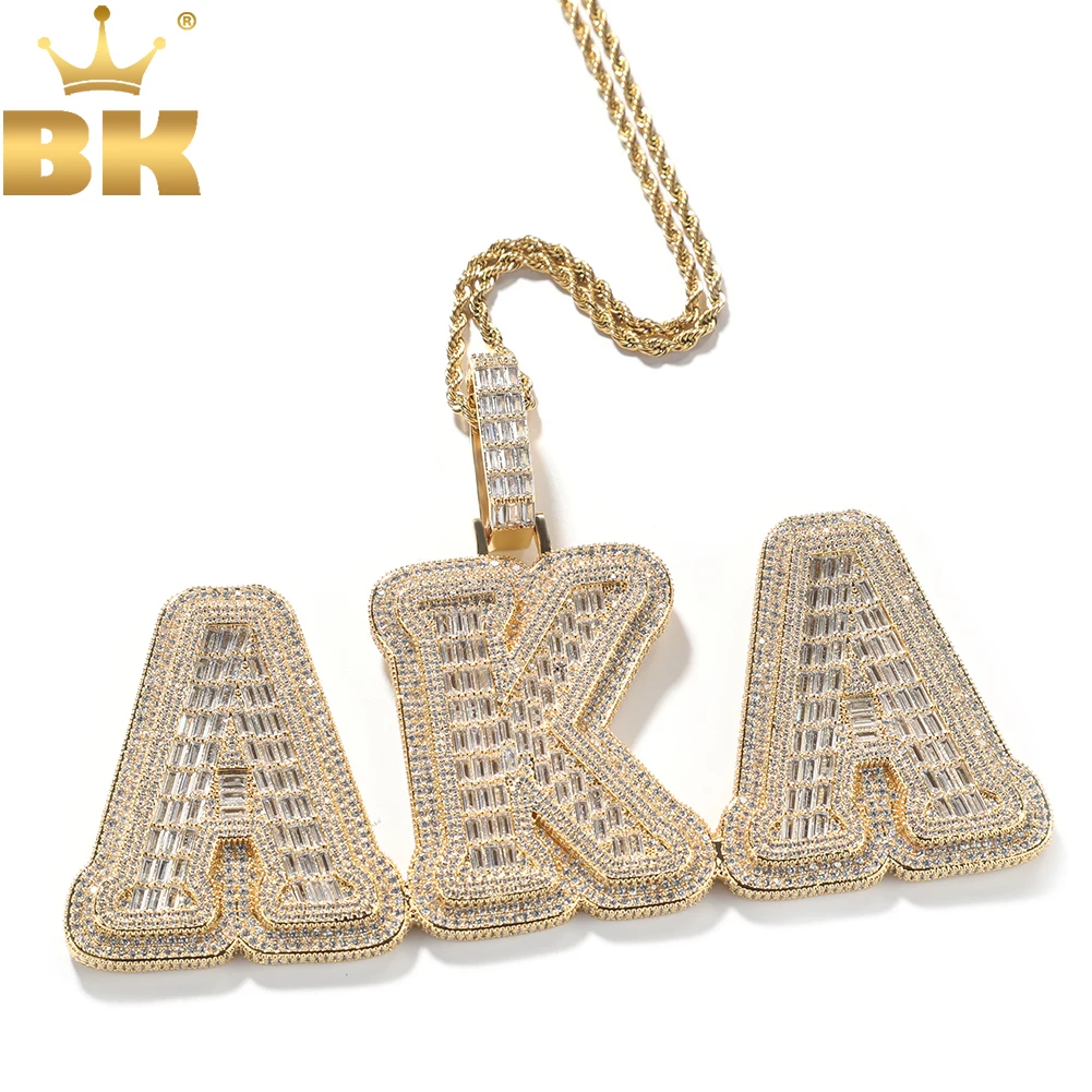 

TBTK Big Baguettecz Initial Letters Name Pendant Necklace Micro Paved Out 5A Cubic Zirconia Chain Hiphop Jewelry