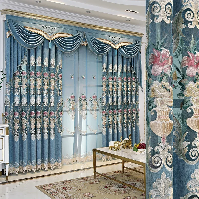 

European-style Luxury Atmosphere Living Room Bedroom Balcony Blackout Fabric Embroidered Villa Curtains Can Be Customized