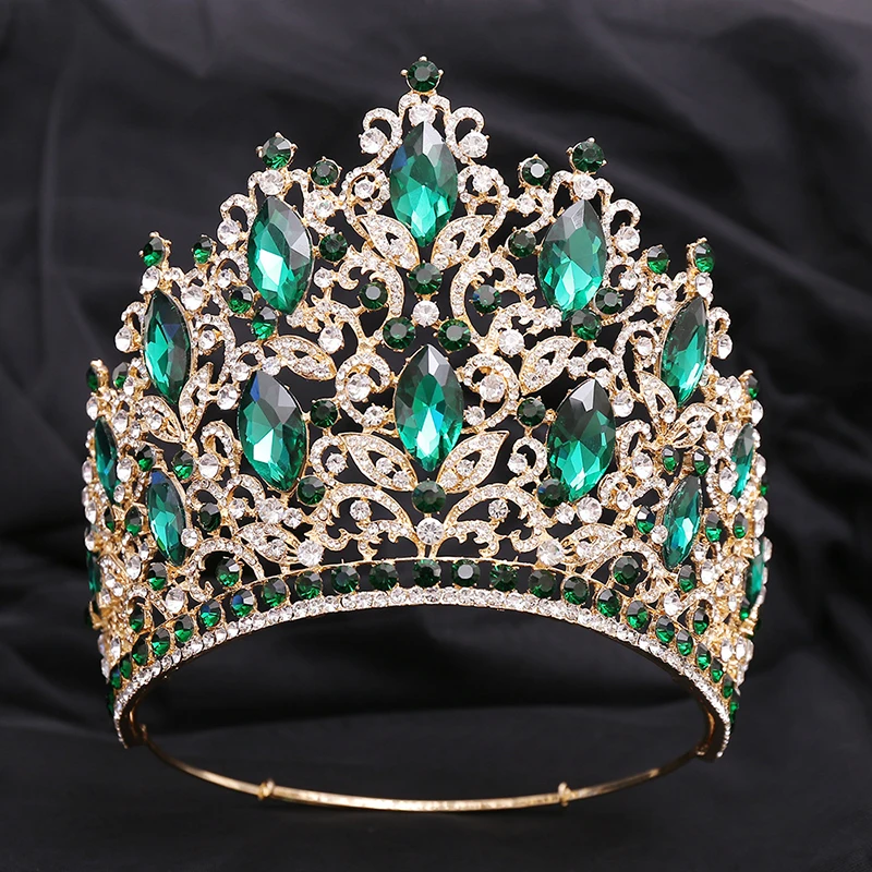 

Gorgeous Green Crystal Tiaras Crown 14cm Height Bridal headwear Pageant Headdress Party Elegant Wedding Crown Hair jewelry