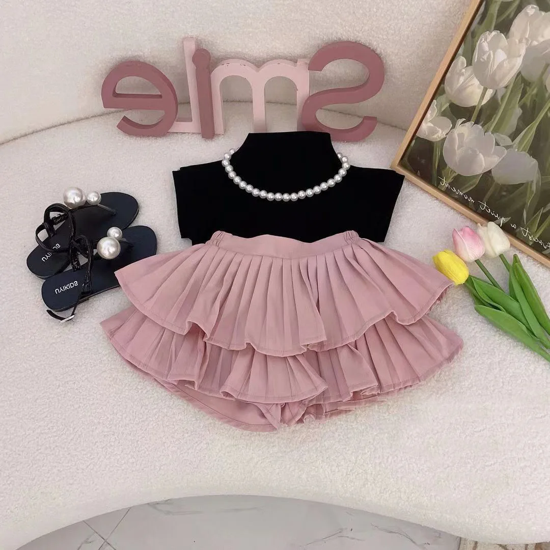 

new summer girl clothes 2pc/set top shirt+ skirt children baby kids students fashion 73-130 0-7year fashion lovely solid