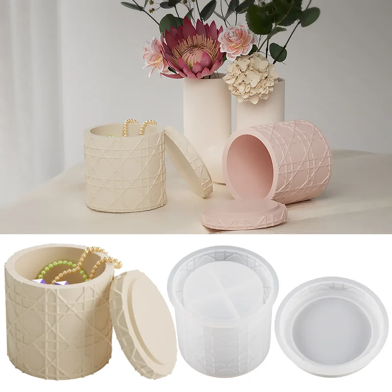 

DIY Epoxy Resin Mold Embossed Rattan Pattern Flower Pot Silicone Mold Handmade Plaster Concrete Jewelry Storage Box Molds