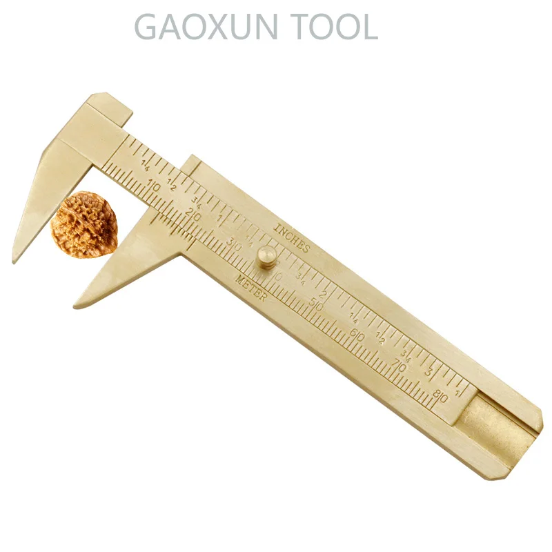 

GAOXUN измерительный инструмент 0 ~ 80 мм 3,2 дюйма мини твердая латунь двойная шкала Верньер Золотой штангенциркуль портативный инструмент
