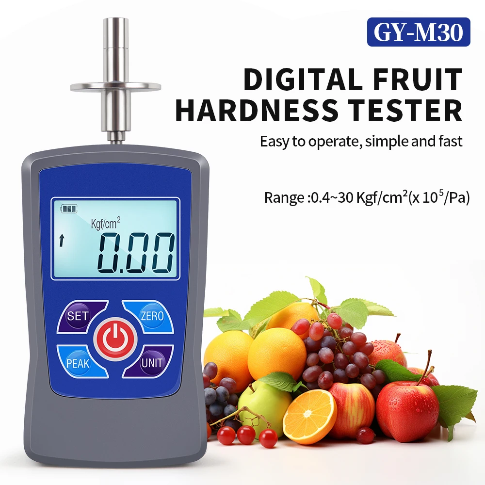 

GY-M30/M15 Digital Fruit Hardness Meter Tester Fruit Penetrometer Durometer 0.2 to 15/0.4 to 30 Kgf/cm² Range Fruit Sclerometer