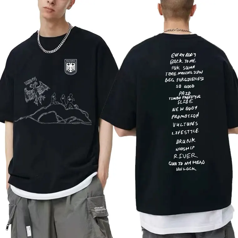 

Rapper Kanye West Vultures New Album Print Tshirt Short Sleeve Male Vintage Oversized T-shirts Men Hip Hop Harajuku Tee Shirt