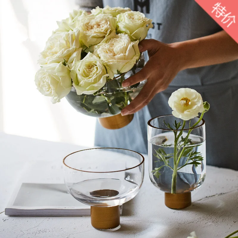 

Скандинавская стеклянная ваза с Золотым дном и широким горлом, креативное домашнее настольное украшение