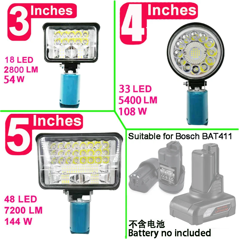 BAT411 LED Work Lights Flashlights Electric Torch Spotlight BAT420 Lamp for Bosch 12V 10.8V Li-ion Battery High Low Ceam Control
BAT411 LED Work Lights Flashlights Electric Torch Spotlight BAT420 Lamp for Bosch 12V 10.8V Li-ion Battery High Low Ceam Control