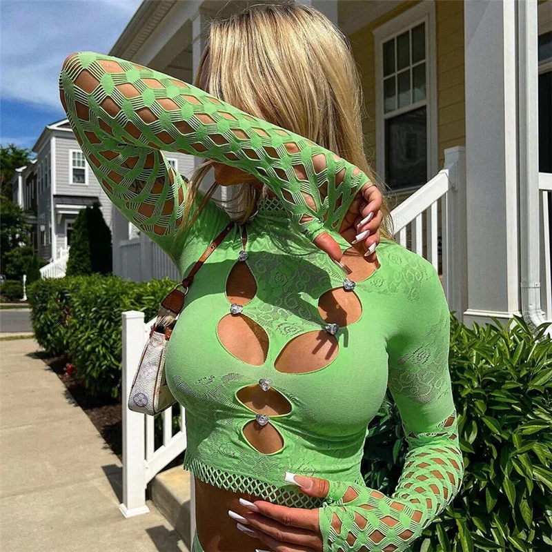 Sheer Mesh Lace Patchwork Hollow Out Long Sleeve Tshirt Sexy Skinny Bodycon Crop Top Y2K Streetwear Women Clothing
Sheer Mesh Lace Patchwork Hollow Out Long Sleeve Tshirt Sexy Skinny Bodycon Crop Top Y2K Streetwear Women Clothing