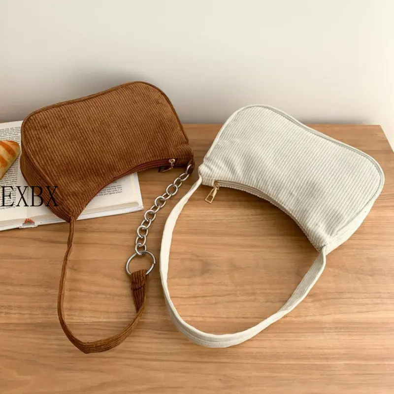 

2023 Fashion Vintage Women Handbags Corduroy Underarm Bag Casual Women Shoulder Bags Solid Color Zipper Female Handbag Clutch