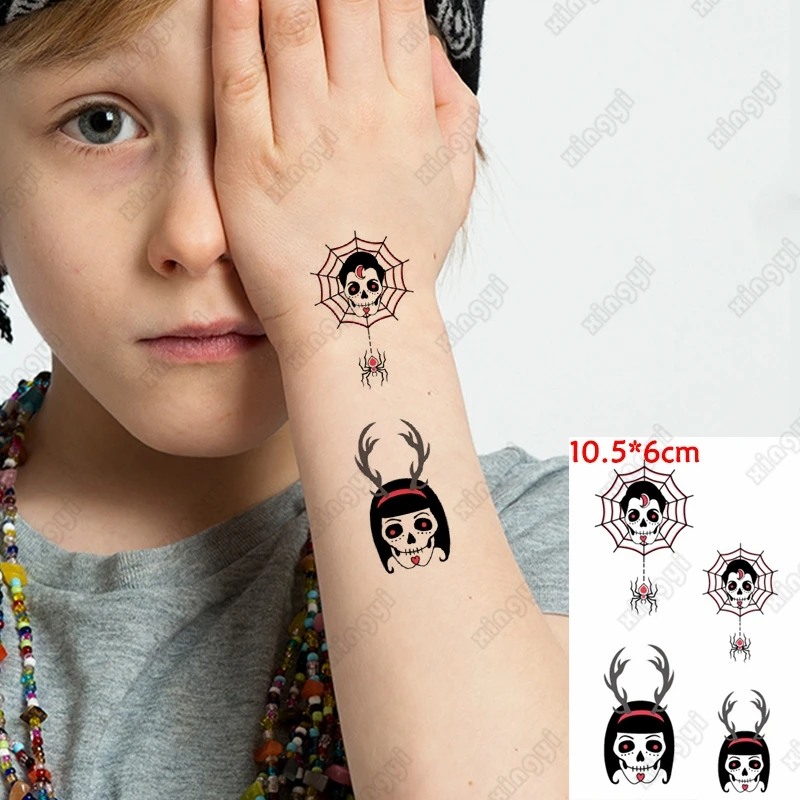 

Waterproof Temporary Fake Tattoo Skeleton Girl Stickers Women's Tatto Arm Flash Body Art Tatoo One-time Tattoos for Men Kids