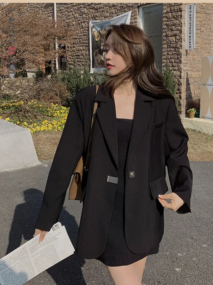 

Женский блейзер LANMREM в Корейском стиле, однотонный пиджак с отложным воротником и длинными рукавами на одной пуговице, модная одежда, новинка 2024, 2Z1199
