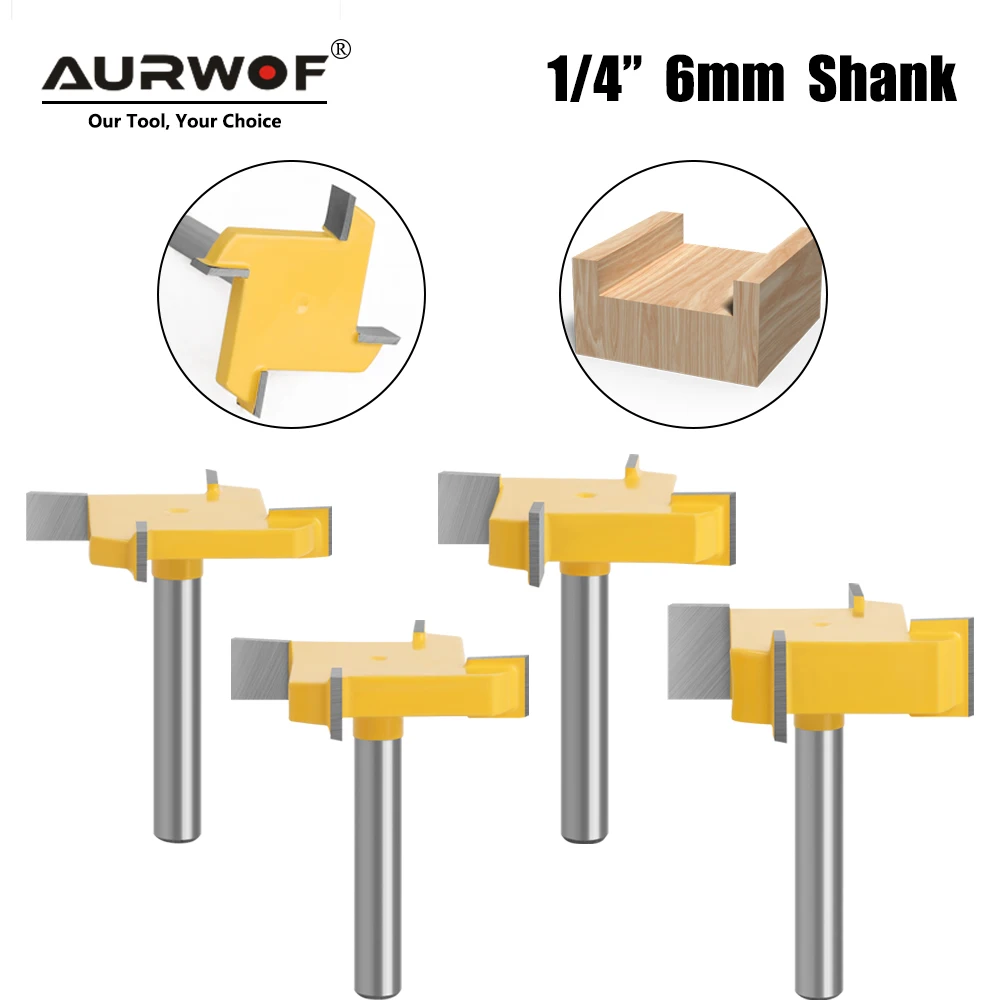 

AURWOF 1pc 6mm Or 6.35mm Shank D 40mm 4 Edge T Type Slotting Cutter Woodworking Tool Router Bits for Trimming Machine 318Z44006Y